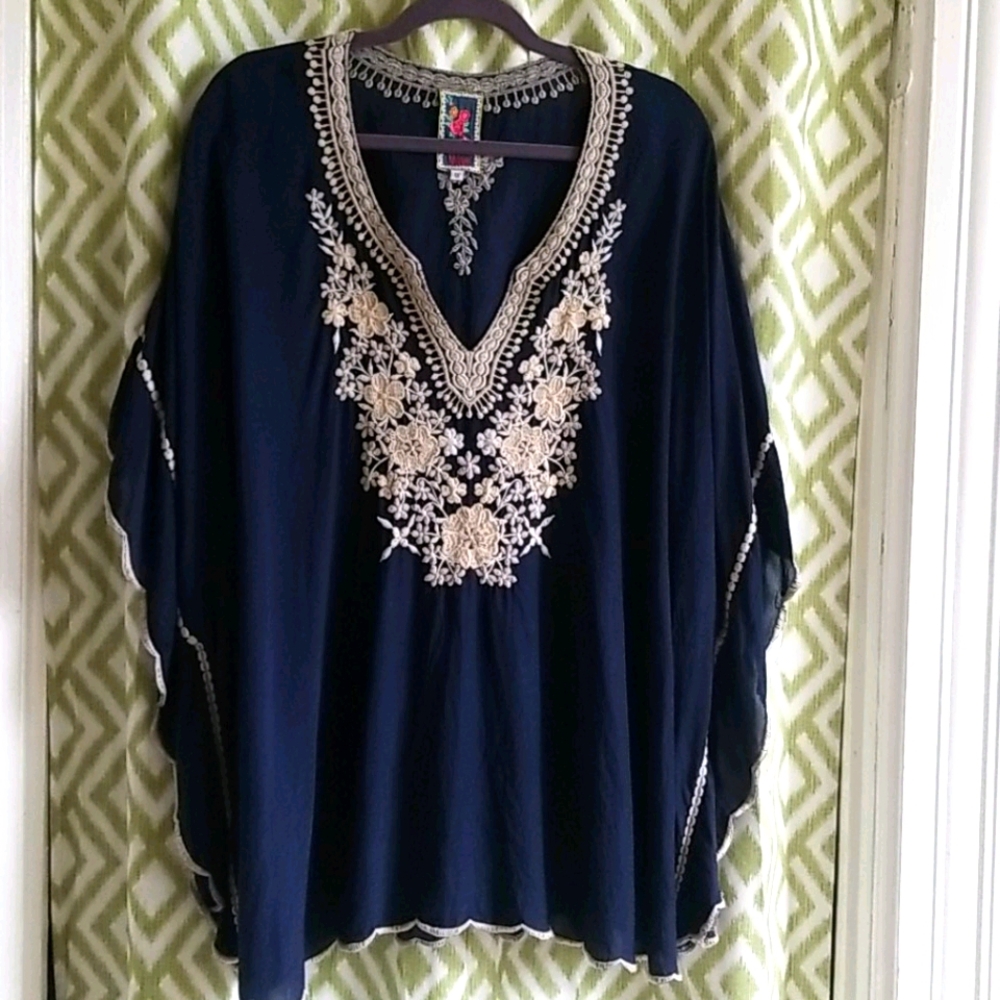 Johnny Was Embroidered V-Neck Top 1X